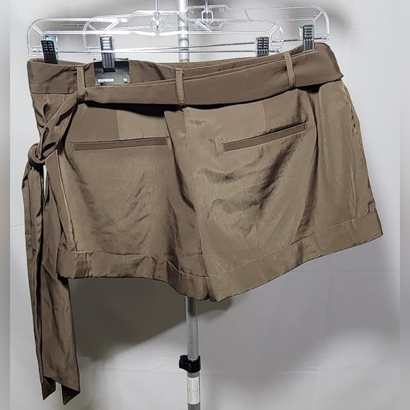 Express Taupe High Waist Shorts with Sash-Size 14 - Picture 5 of 12